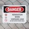 Signmission Renovation Work Contains Lead Do Not Enter Danger Sign, Plastic, 10in W x 7in L, 2PK OS-2PACK-DS-P-710-L-1753 - alternate 2